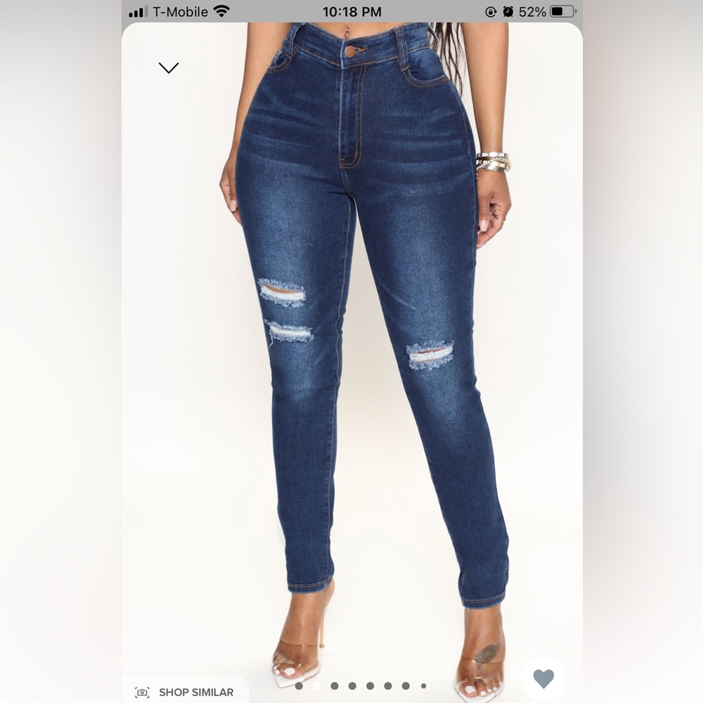 Dark wash distressed high waisted jeans